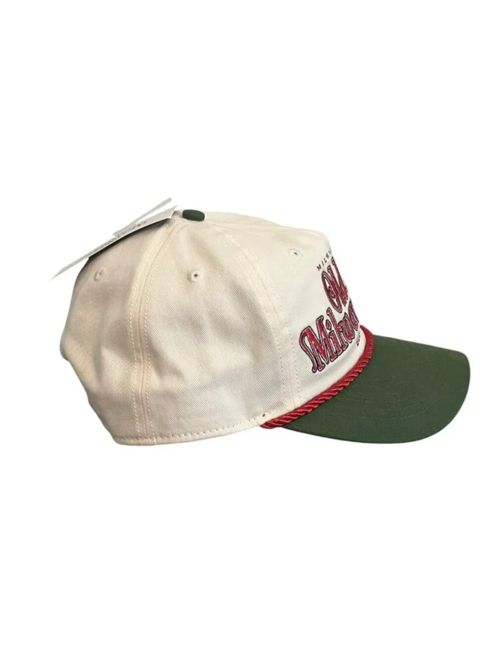 Old Milwaukee Beer Mallard Duck Rope Snapback Hat Cream Green Bioworld Retro NWT